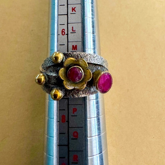 Sundance Collection 925 Sterling Silver Garnet Textured Handcrafted Unique Ring - Picture 5 of 5